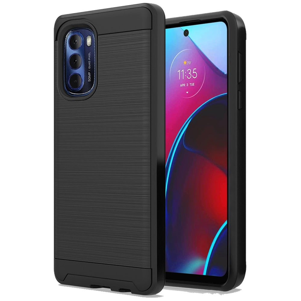 For Motorola Moto G Stylus 2022 4G Hybrid Rugged Brushed Metallic Design [TPU + Hard PC] Dual Layer Shockproof Armor  Phone Case Cover