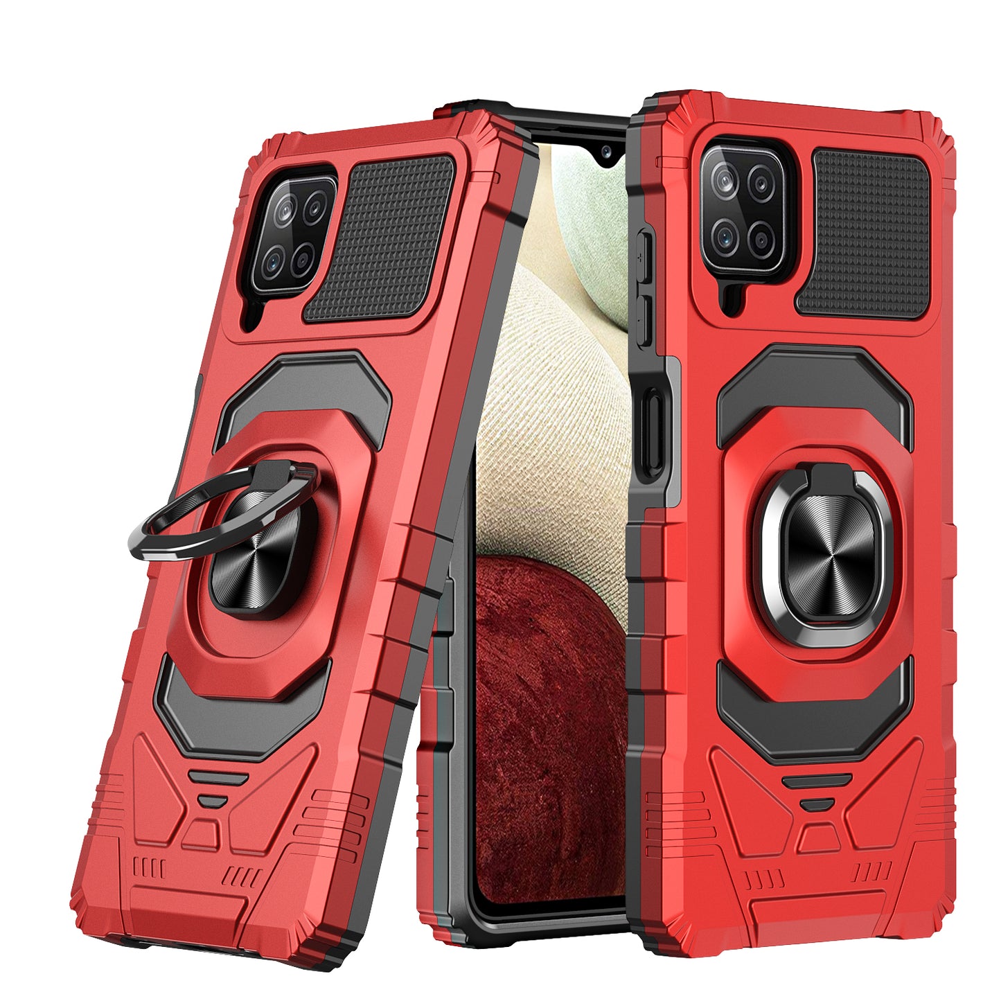 For Samsung Galaxy A12 5G Hybrid Dual Layer with Rotate Magnetic Ring Stand Holder Kickstand, Rugged Shockproof Anti-Scratch Protective  Phone Case Cover