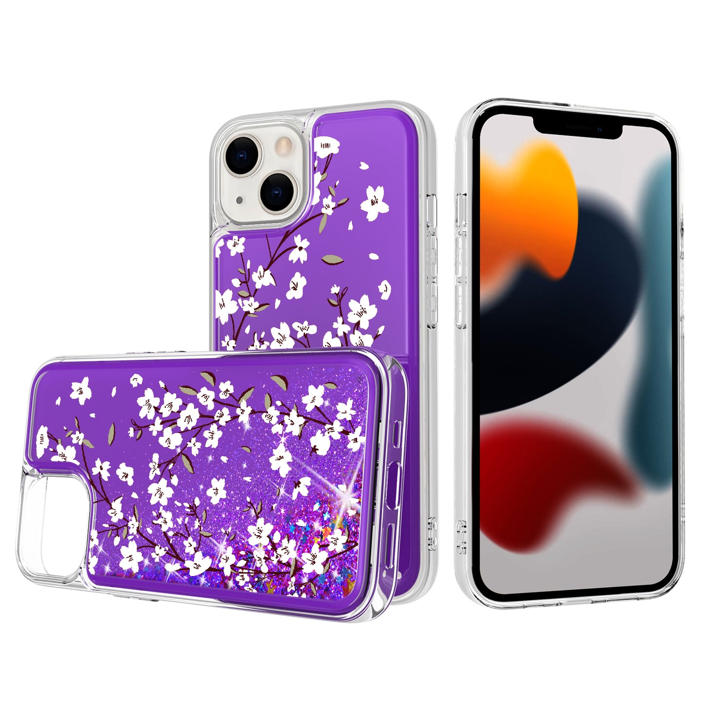 For Samsung Galaxy S22 /Plus Ultra Floral Design Quicksand Water Flowing Liquid Floating Colorful Glitter Bling Flower Fashion TPU Hybrid  Phone Case Cover