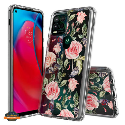 For Motorola Moto G Stylus 5G 2021 Floral Patterns Design Transparent TPU Silicone Shock Absorption Bumper Slim Hard  Phone Case Cover