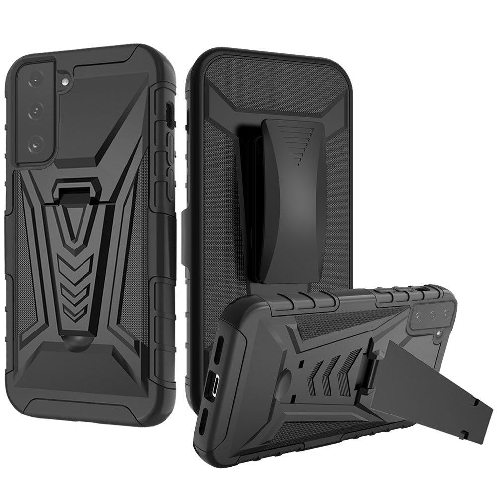 For Samsung Galaxy S21 FE /Fan Edition 3 in 1 Rugged Belt Clip Holster Heavy Duty Tuff Hybrid Armor Rubber with Kickstand Stand  Phone Case Cover