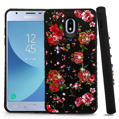 For Samsung Galaxy J3 V /J3 3rd Gen /Galaxy Express Prime 3 Stylish Design Hybrid Rubber TPU Hard PC Shockproof Armor Slim Romantic Love Flowers Phone Case Cover