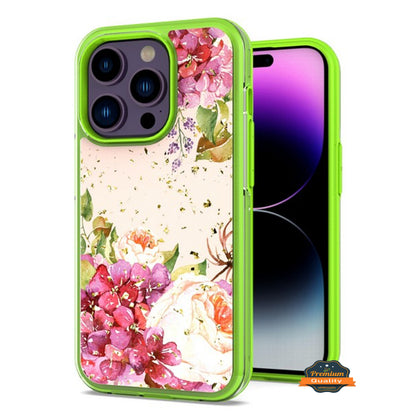 For Apple iPhone 14 /Plus Pro Max Pattern Design Bling Glitter Shockproof Hybrid TPU Frame and Hard Back Slim  Phone Case Cover