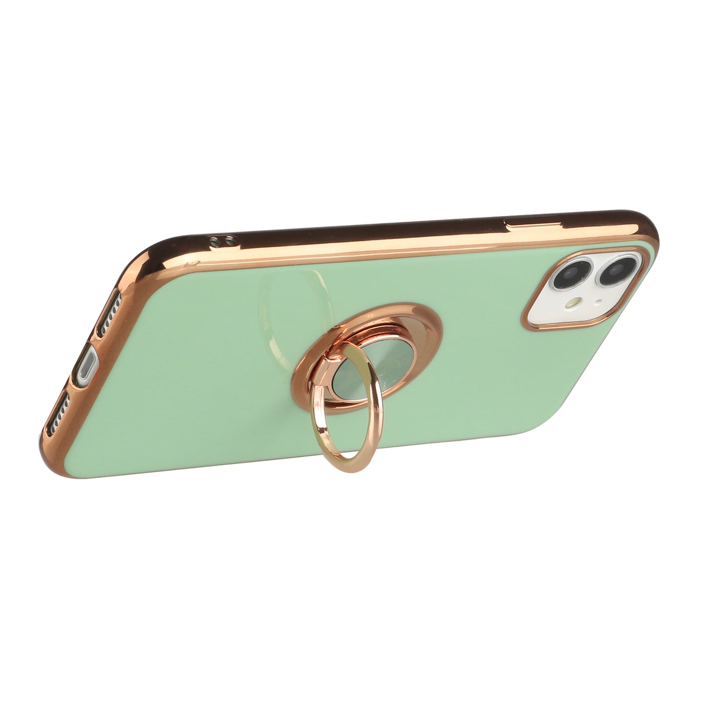 For Apple iPhone 13 Mini (5.4") Slim Hybrid Metal Finger Ring Stand Electroplated Edges TPU Frame Shock-Absorption Bumper  Phone Case Cover