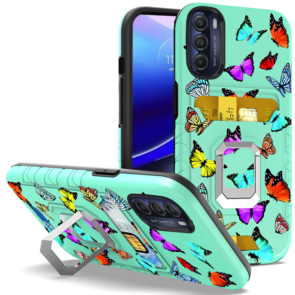 For Motorola Moto G Stylus 5G 2022 Stylish Wallet Case with Credit Card Holder & Magnetic Kickstand Ring Hybrid Armor  Phone Case Cover