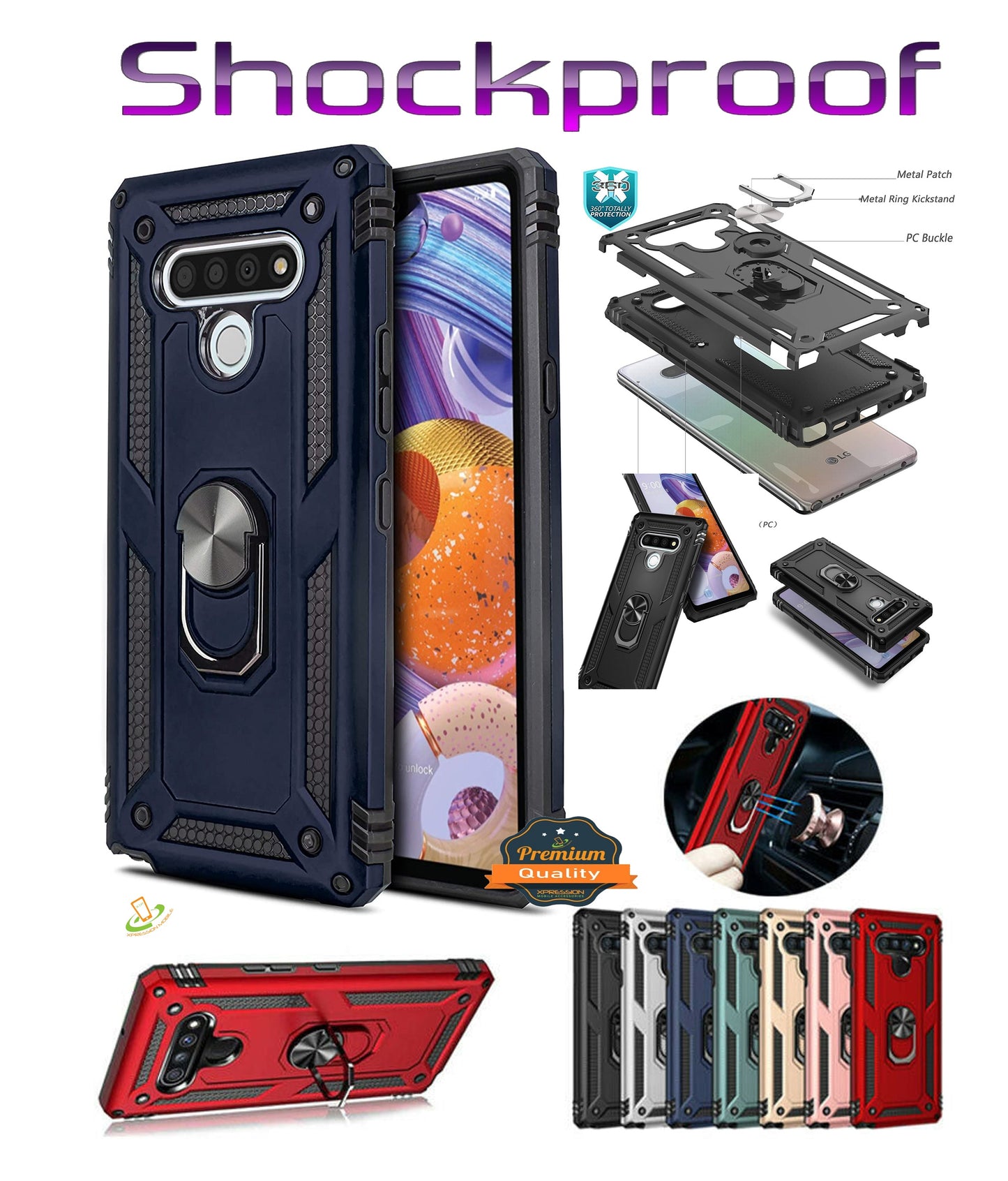 For Motorola Edge+ 2022 /Edge Plus Military Grade Heavy Duty Rugged Dual Layers Shockproof Hybrid with Ring Kickstand  Phone Case Cover