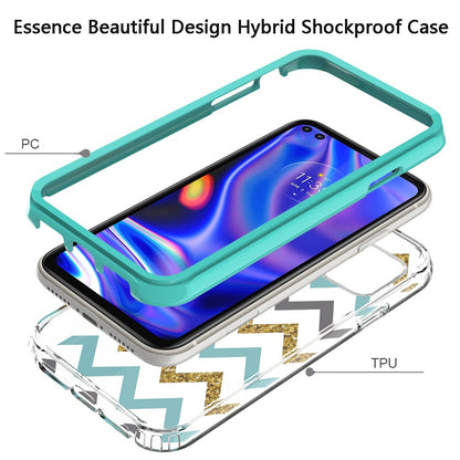 For Motorola Moto G Pure Beautiful Design 3 in 1 Hybrid Triple Layer Armor Hard Plastic Soft Rubber TPU Shockproof Protective Frame Teal Chevron Phone Case Cover
