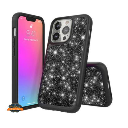 For Apple iPhone 13 Pro Max (6.7") Glitter Bling Sparkling Shockproof Heavy Duty Hybrid Dual-Layer TPU + PC Sturdy High Impact  Phone Case Cover