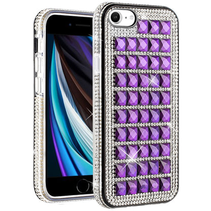 For Apple iPhone SE 3 (2022) SE/8/7 Fashion Luxury 3D Bling Diamonds Rhinestone Jeweled Shiny Hybrid TPU Bumper Hard  Phone Case Cover