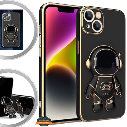 For Apple iPhone 13 /6.1" Astronaut Hidden Stand Holder Plating Hybrid Electroplated Bumper Shockproof Armor Cute  Phone Case Cover