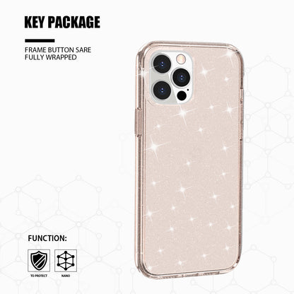 For Apple iPhone 14 (6.1") Transparent Glitter Bling Sparkly Hybrid Hard PC Shell & Soft TPU Shock-Absorption Bumper Purple Phone Case Cover