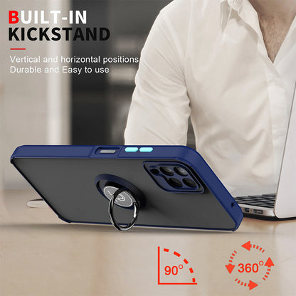 For T-Mobile Revvl 6 Pro 5G Hybrid Frosted Matte Hard Back PC + TPU Frame with Magnetic Ring Holder Stand Kickstand Black Phone Case Cover