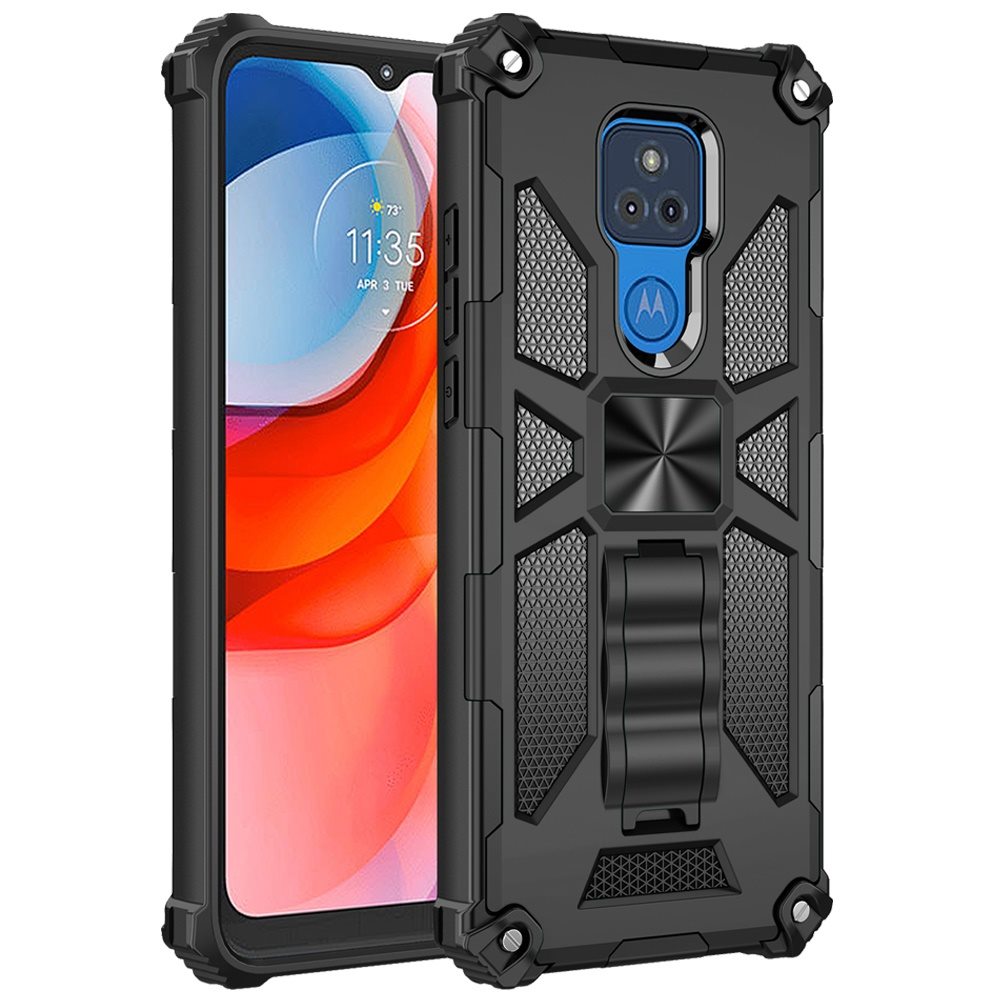 For Motorola Moto G Play 2021 Heavy Duty Hybrid Shockproof [Military Grade] Rugged Protective Fit Built-in Magnetic Car Mount Kickstand  Phone Case Cover