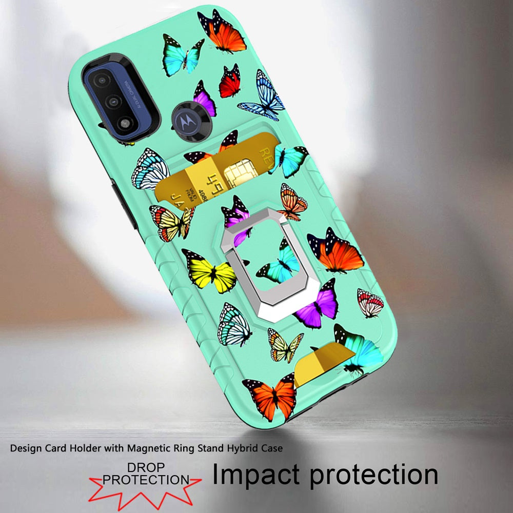 For Motorola Moto G Power 2022 Stylish Wallet Case Designed Credit Card Holder & Magnetic Kickstand Ring Heavy Duty Hybrid  Phone Case Cover