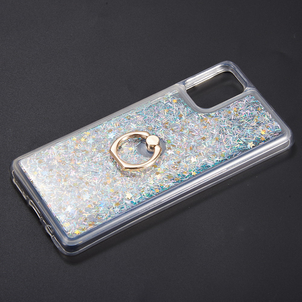 For Boost Mobile Celero 5G Hybrid Glitter Luxury Bling Sparkling Liquid Quicksand Glittering Sparkle TPU Rubber PC with Ring Stand Holder Kickstand  Phone Case Cover