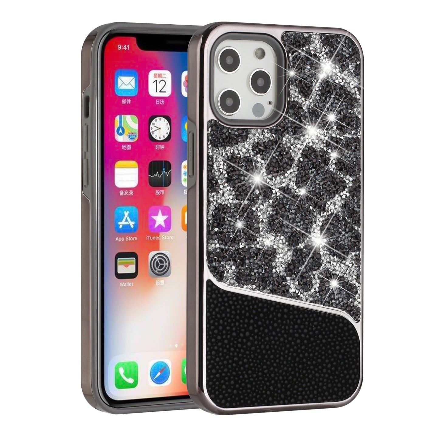 For Apple iPhone 11 (6.1") Bling Animal Skin Design Glitter Hybrid Thick TPU Shiny Protective Rubber Frame  Phone Case Cover