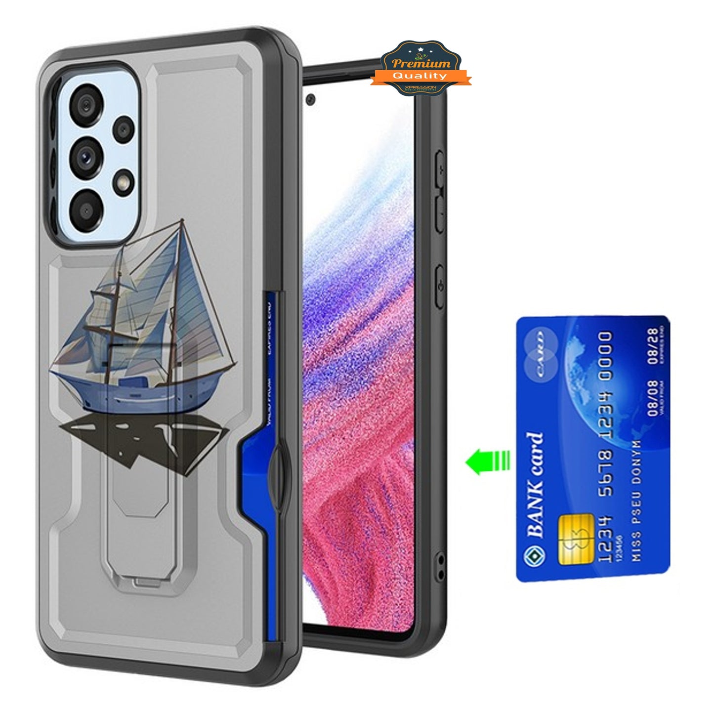 For Samsung Galaxy A03S Hidden Wallet Credit Card Slots with Kickstand Back Design Fashion Hybrid Shockproof Hard  Phone Case Cover