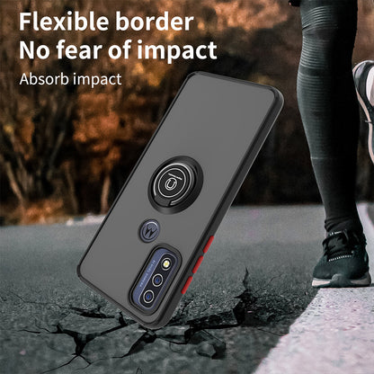 For Motorola Moto G Pure Hybrid Frosted Protector Magnetic Ring Holder Stand Kickstand Heavy Duty Rugged Hard TPU Bumper  Phone Case Cover