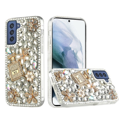 For Samsung Galaxy S21 Ultra Bling Clear Crystal 3D Full Diamonds Luxury Sparkle Rhinestone Hybrid Protective Pearl Flowers Perfume Phone Case Cover