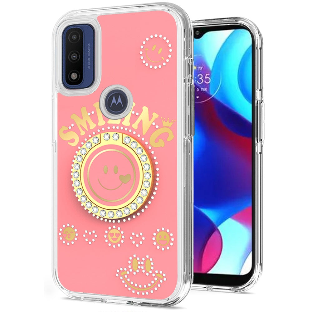 For Motorola Moto G Pure /G Power 2022 Smiling Glitter Ornament Bling Sparkle with Ring Stand Hybrid Hard Back Shell  Phone Case Cover