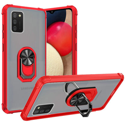 For Samsung Galaxy A02S Clear Silicone Shockproof Tuff Hybrid Protection Cover Transparent TPU with Magnetic Ring Kickstand Red Phone Case Cover