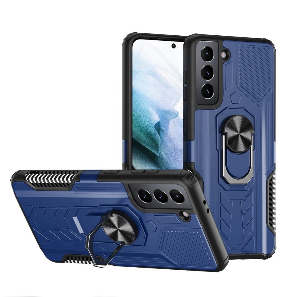 For Samsung Galaxy S21 FE /Fan Edition Military Grade Hybrid Heavy Duty 2 in 1 Hard PC and Silicone with Ring Stand Holder  Phone Case Cover