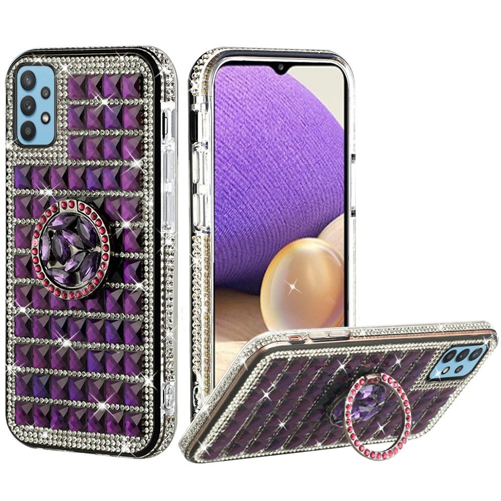For Apple iPhone 11 (6.1") Luxury 3D Bling Diamonds Rhinestone Jeweled Shiny Crystal Hybrid TPU Hard with Ring Stand Holder Black Phone Case Cover
