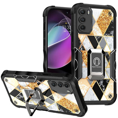 For Motorola Moto G 5G 2022 Marble IMD Design Hybrid Armor with Magnetic Ring Stand Kickstand Heavy Duty Shockproof  Phone Case Cover