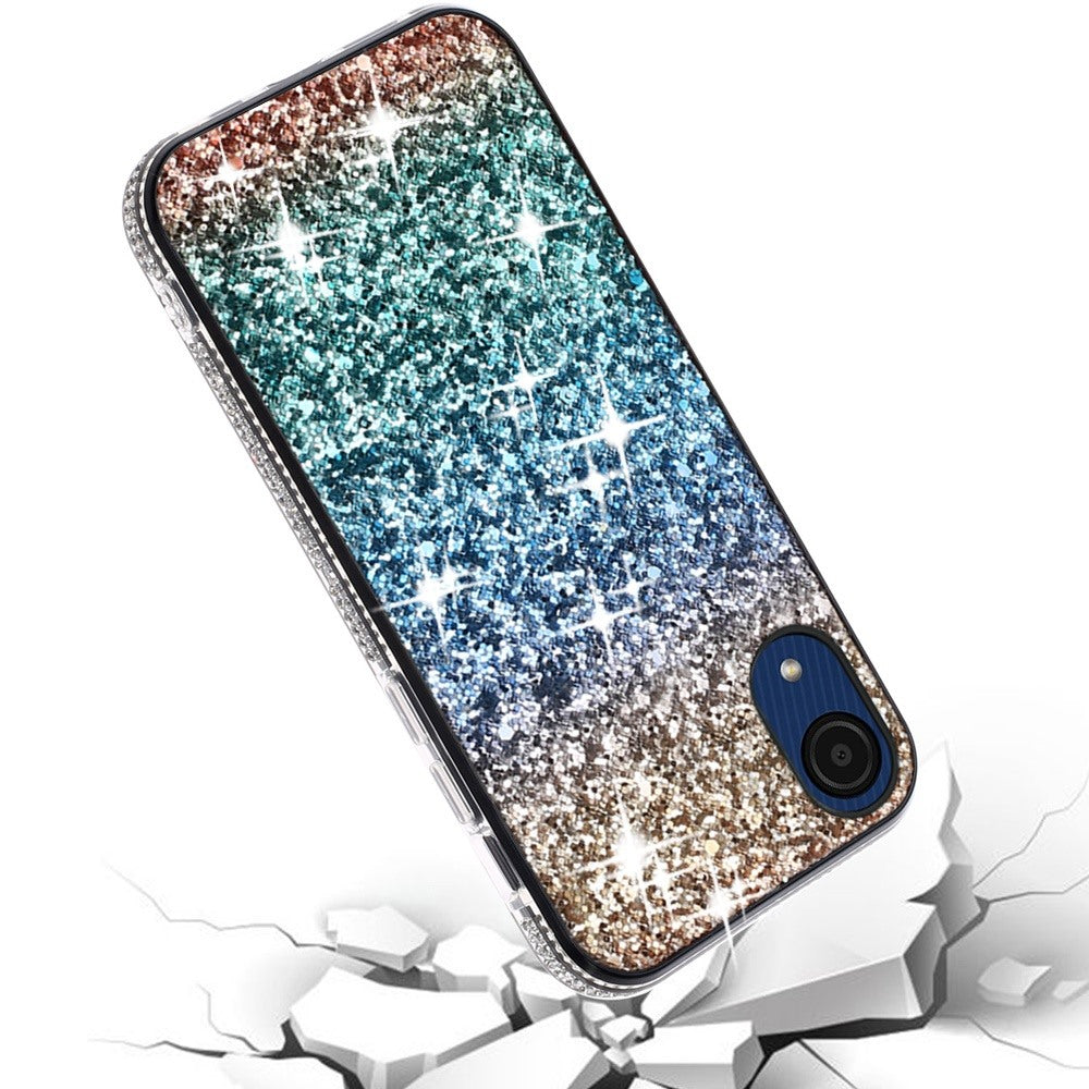 For Samsung A03 Core Rhinestone Sparkling Rainbow Gradual Glitter Full Diamond Bling Protective Hybrid Rugged Bumper  Phone Case Cover
