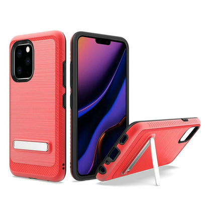 For Apple iPhone 13 Pro Max (6.7") Slim Brushed Hybrid Shock-Absorption Armor Edged Carbon Fiber with Metal Kickstand Rugged Texture  Phone Case Cover