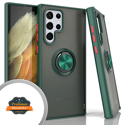 For Samsung Galaxy S22 /Plus Ultra Finger Ring Stand Holder Kickstand Hybrid Frosted Matte Soft TPU Hard PC Frame Shock-Absorption Ultra Thin  Phone Case Cover