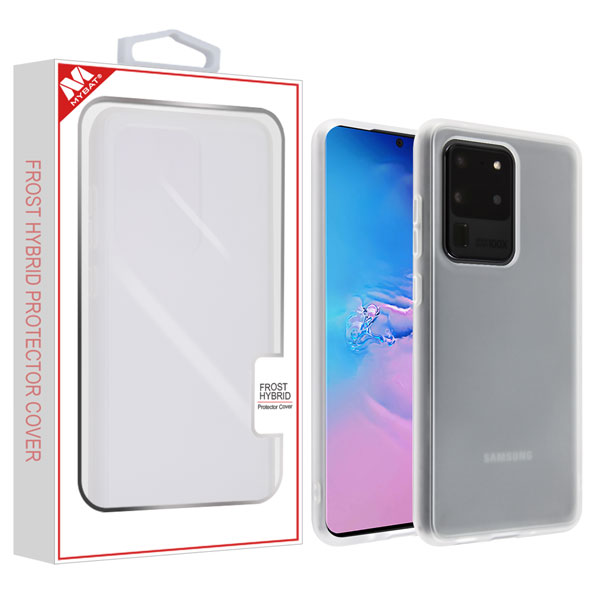 For Samsung Galaxy S20 Ultra (6.9) Slim Fit Hybrid Transparent Rubber Gummy Hard PC Soft Silicone Protective Semi White Phone Case Cover