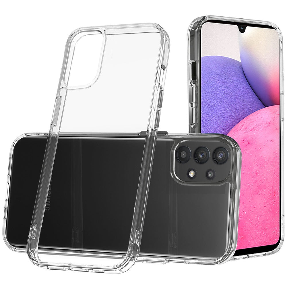 For Samsung Galaxy A33 5G Hybrid HD Crystal Clear Hard PC Back Gummy TPU Frame Slim Fit Thick with Chromed Buttons Transparent Phone Case Cover