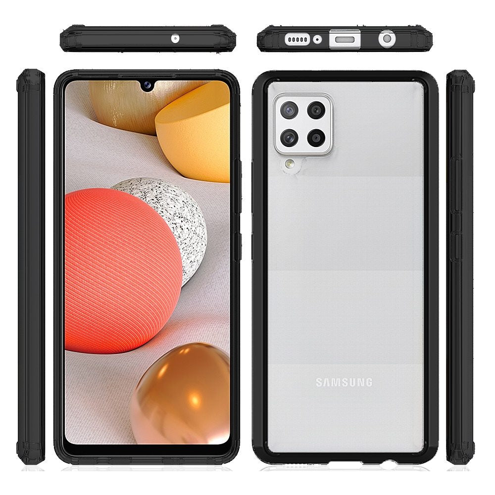 For Samsung Galaxy A73 5G Hybrid Slim Crystal Clear Transparent Shock-Absorption Bumper with TPU + Hard PC Back Frame Black Phone Case Cover