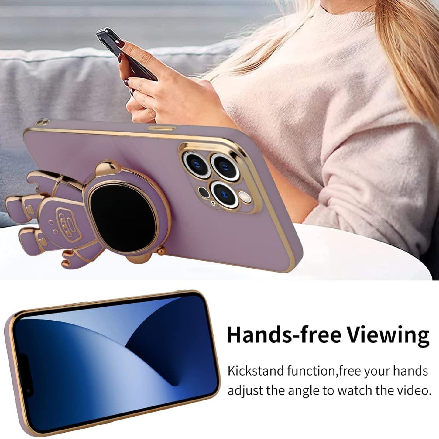 For Samsung Galaxy A23 5G Astronaut Hidden Stand Holder Plating Hybrid Electroplated Bumper Shockproof Armor Cute  Phone Case Cover