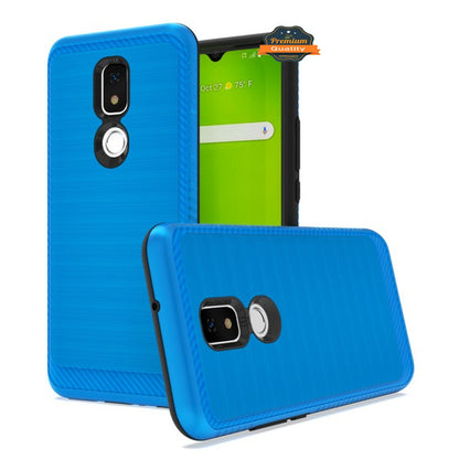 For AT&T Motivate 2 Brushed Metal Texture Hybrid Dual Layer Defender TPU Rugged Shockproof Armor Carbon Fiber Design  Phone Case Cover