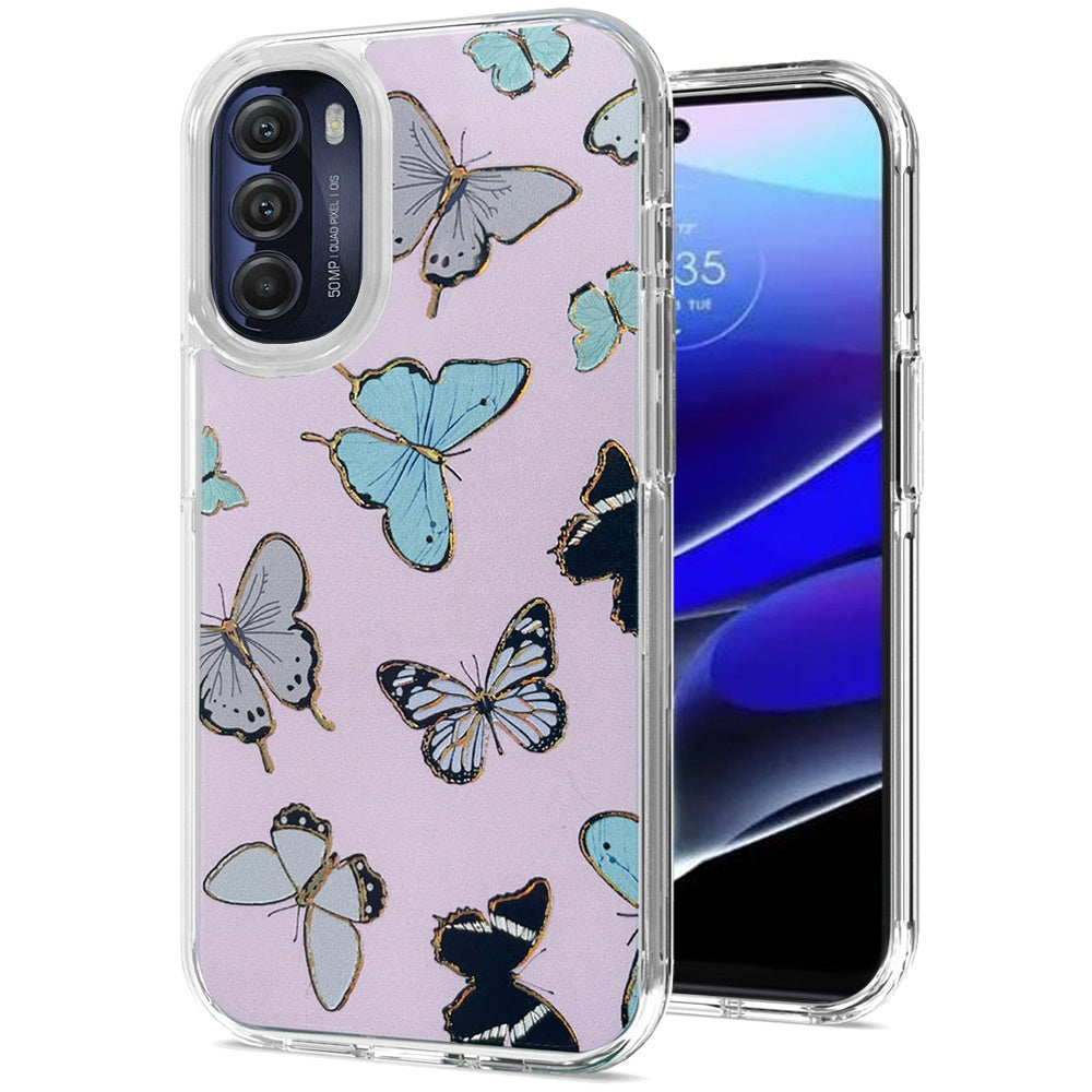 For Motorola Moto G Stylus 5G 2022 Stylish Gold Layer Printing Design Hybrid Rubber TPU Hard PC Shockproof Rugged Slim Butterflies Phone Case Cover