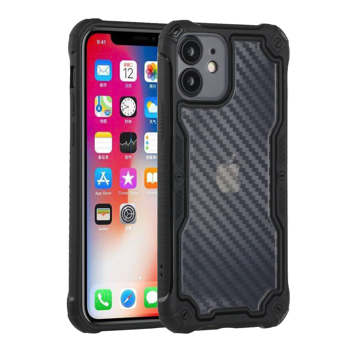 For Apple iPhone 13 /Pro Max Carbon Fiber Design Semi Clear [Military Grade Protection] Heavy Duty Shockproof Rugged Protective  Phone Case Cover