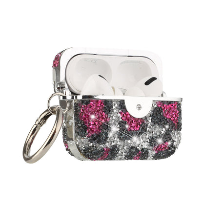 For Apple AirPods 3 (2021) Leopard Design Sparkly Diamond Shockproof Bling Rhinestone Glitter with Hook Hard Carrying  Phone Case Cover