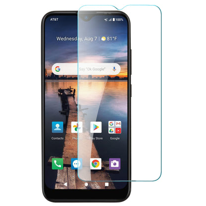 For AT&T Maestro 3 Hybrid Dual Layer Slim Metallic Brush Texture Hard PC TPU Rubber with Screen Protector Tempered Glass  Phone Case Cover