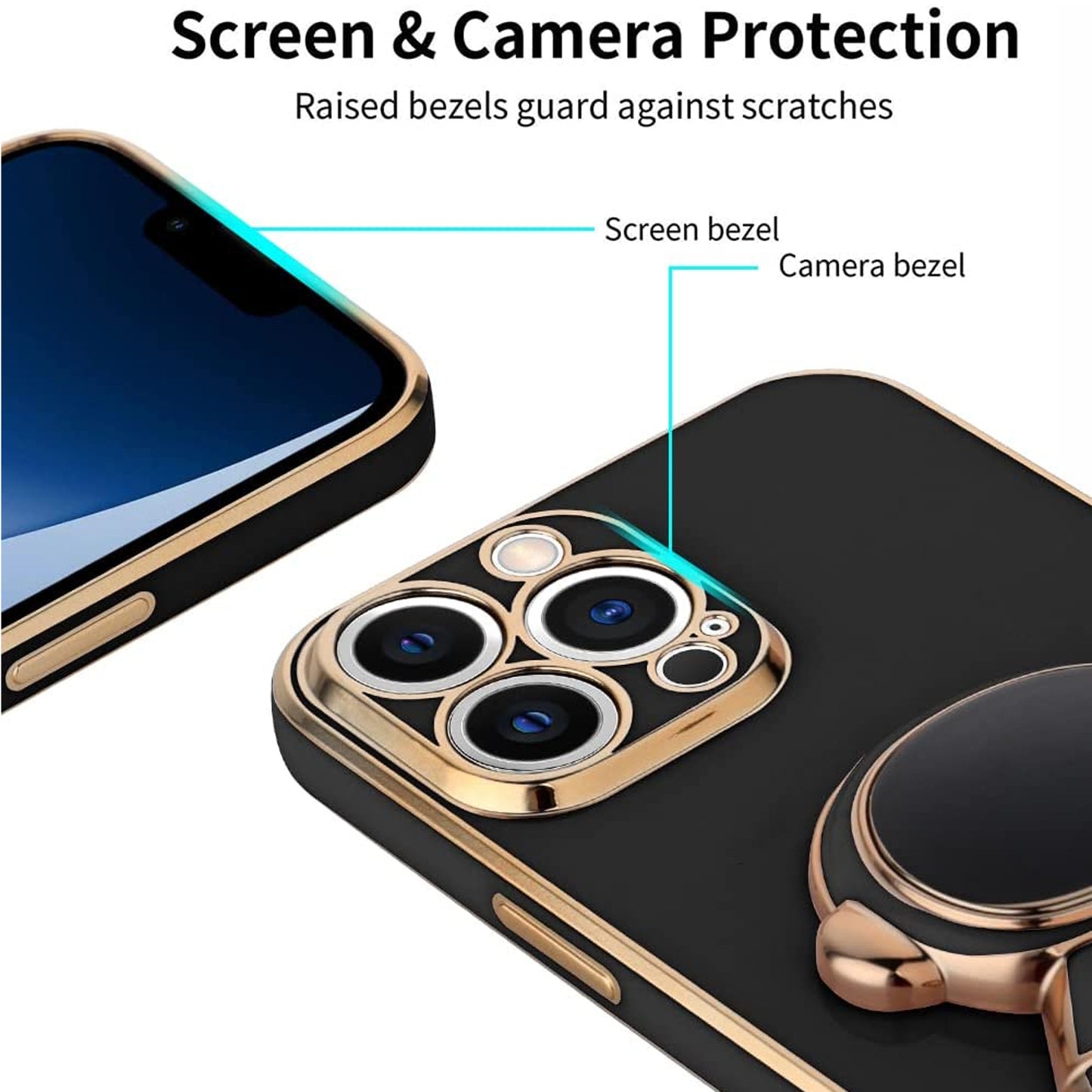 For Apple iPhone 13 /6.1" Astronaut Hidden Stand Holder Plating Hybrid Electroplated Bumper Shockproof Armor Cute  Phone Case Cover