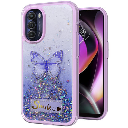 For Motorola Moto G Stylus 5G 2022 Butterfly Smile Glitter Bling Sparkle Epoxy Glittering Shining Hybrid Hard PC TPU  Phone Case Cover