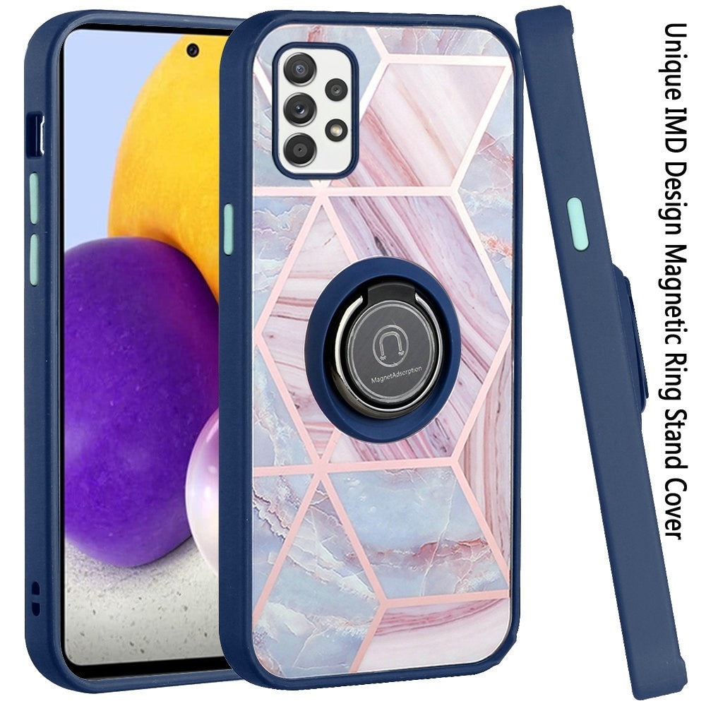 For Samsung Galaxy A73 5G Unique Marble Design with Magnetic Ring Kickstand Holder Hybrid TPU Hard PC Shockproof Armor  Phone Case Cover