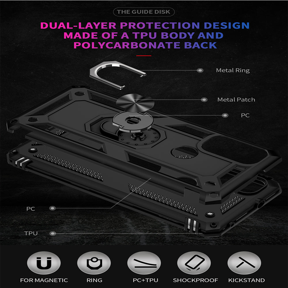 For Motorola Moto G Power 2022 Military Grade Heavy Duty Armor Protection Hybrid with Rotating Metal Ring Kickstand Finger Loop Stand  Phone Case Cover