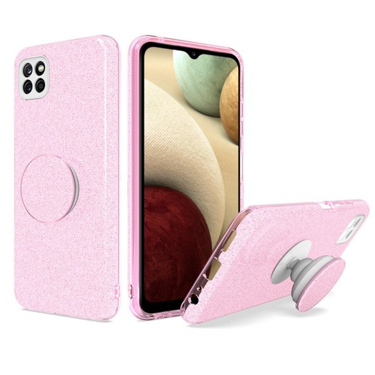 For Samsung Galaxy A22 5GGlitter Sparkle Slim Bling Hybrid Protective with Round Stand Shockproof Soft TPU Rubber  Phone Case Cover