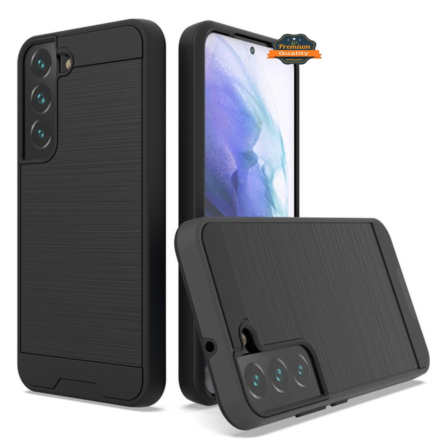 For Samsung Galaxy S22 Slim Rugged TPU + Hard PC Brushed Metal Texture Hybrid Dual Layer Defender Armor Shock Absorbing  Phone Case Cover