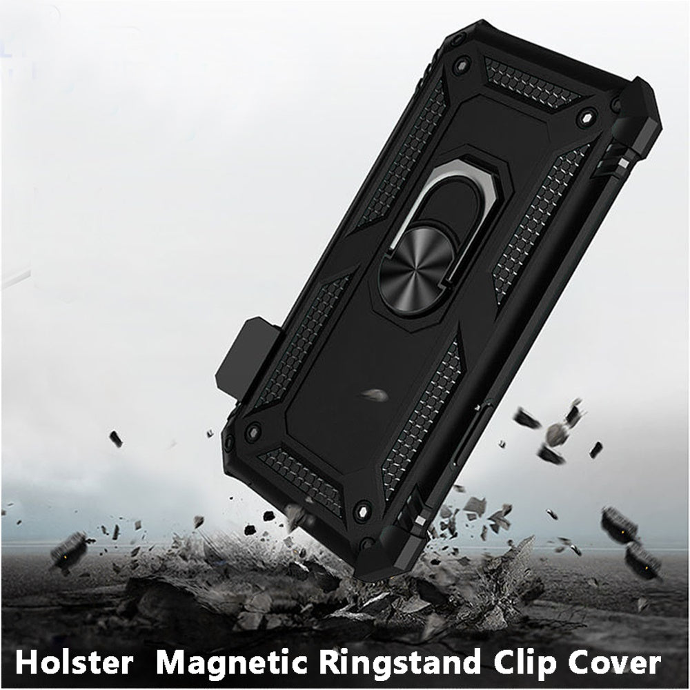 For Motorola Moto G Pure /G Power 2022 Combo Hybrid Armor with Belt Clip Holster Ring Kickstand Holder, Military Grade Black Phone Case Cover