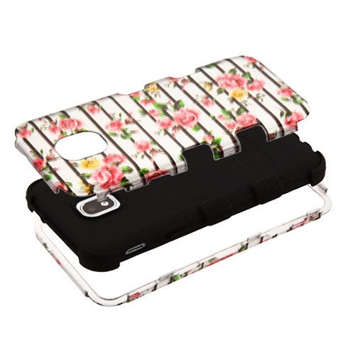 For LG Stylo 4 / Stylo 4 Plus Flowers 2D Hybrid Three Layer Hard PC Shockproof Heavy Duty TPU Rubber Anti-Drop Pink Fresh Roses Phone Case Cover