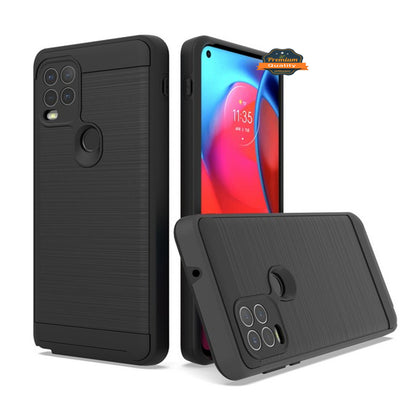 For Motorola Moto G Stylus 5G 2021 Slim Rugged TPU + Hard PC Brushed Metal Texture Hybrid Dual Layer Defender Armor Shock Absorbing  Phone Case Cover