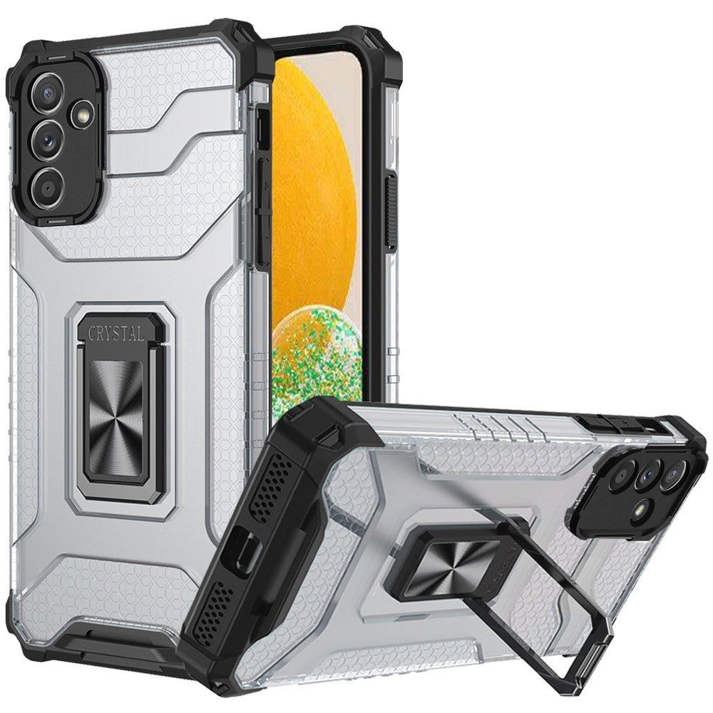 For Samsung Galaxy A02S Transparent 360 Rotation Built-in Magnetic Ring Kickstand Holder Hybrid Rugged Armor Bumper  Phone Case Cover